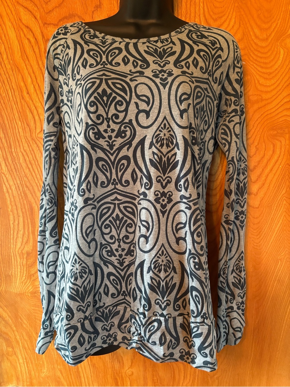 Aventura blue-gray and dark teal burnout long sleeve.